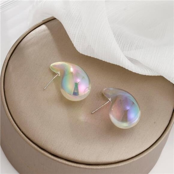 Chunky Teardrop Hoop Earrings – Matte Painted Acrylic, Lightweight - Picture 2 of 5